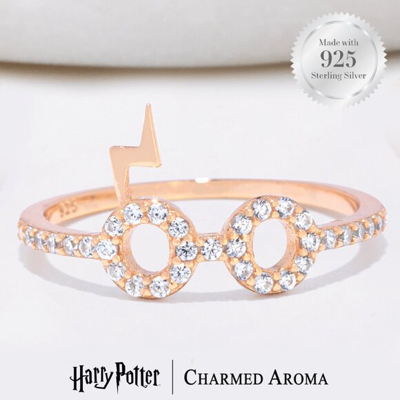 Harry Potter Glasses Ring, solid 925 Sterling Silver, 10k gold finish - Picture 1 of 8